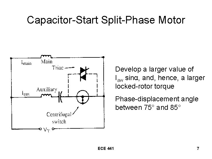 Capacitor-Start Split-Phase Motor Develop a larger value of Iaw sinα, and, hence, a larger