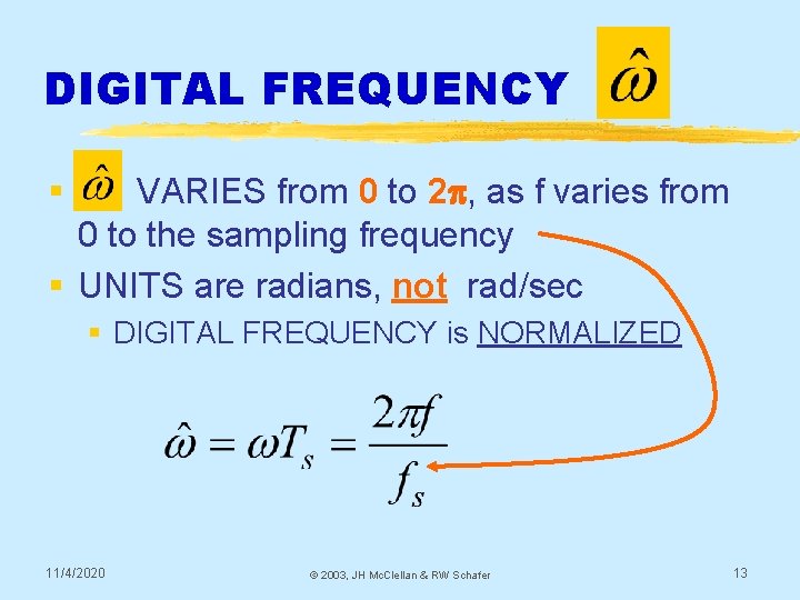 DIGITAL FREQUENCY § VARIES from 0 to 2 p, as f varies from 0