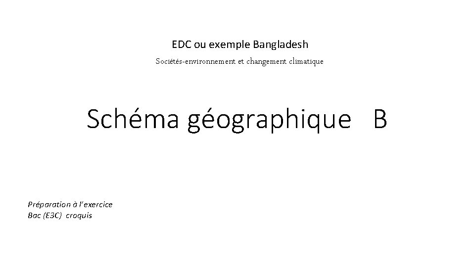 EDC ou exemple Bangladesh Sociétés-environnement et changement climatique Schéma géographique B Préparation à l’exercice