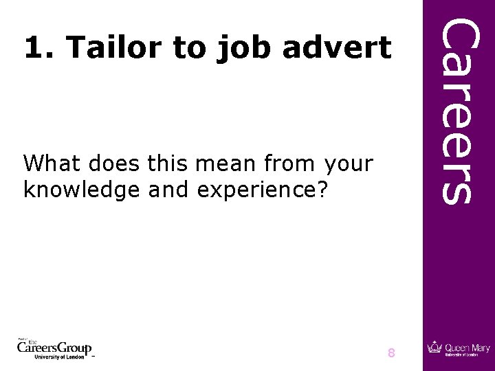 What does this mean from your knowledge and experience? 8 Careers 1. Tailor to
