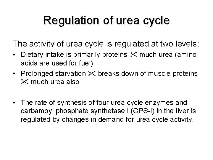Regulation of urea cycle The activity of urea cycle is regulated at two levels: