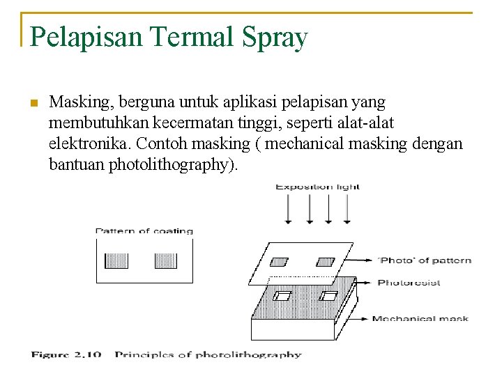 Pelapisan Termal Spray n Masking, berguna untuk aplikasi pelapisan yang membutuhkan kecermatan tinggi, seperti