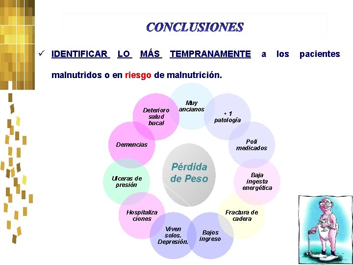 ü IDENTIFICAR LO MÁS TEMPRANAMENTE a malnutridos o en riesgo de malnutrición. Deterioro salud