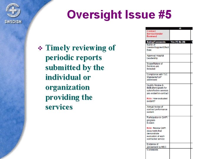 Oversight Issue #5 v Timely reviewing of periodic reports submitted by the individual or