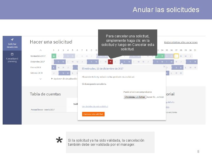 Anular las solicitudes Para cancelar una solicitud, simplemente haga clic en la solicitud y