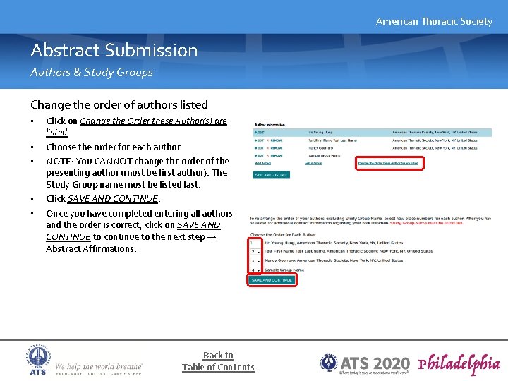 American Thoracic Society Abstract Submission Authors & Study Groups Change the order of authors