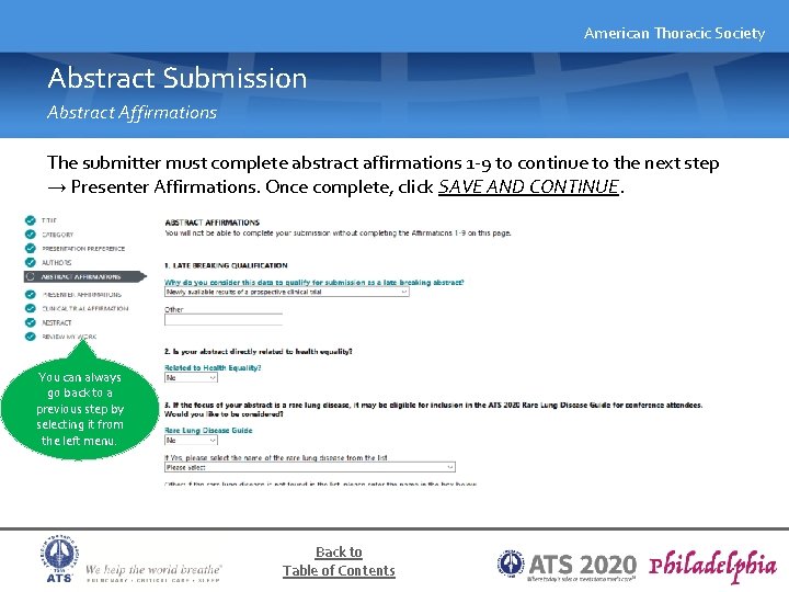 American Thoracic Society Abstract Submission Abstract Affirmations The submitter must complete abstract affirmations 1