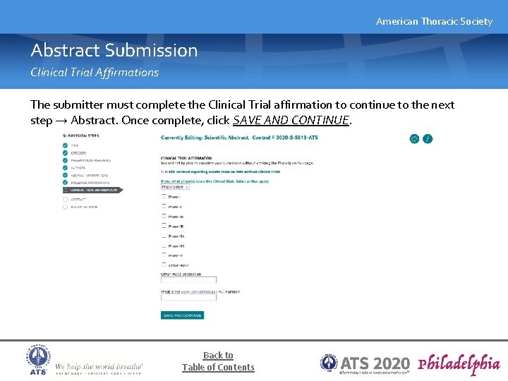 American Thoracic Society Abstract Submission Clinical Trial Affirmations The submitter must complete the Clinical