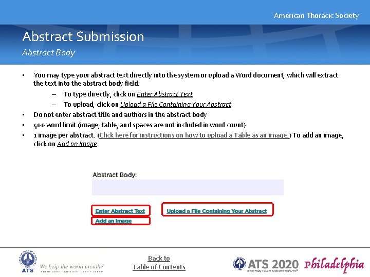 American Thoracic Society Abstract Submission Abstract Body • • You may type your abstract