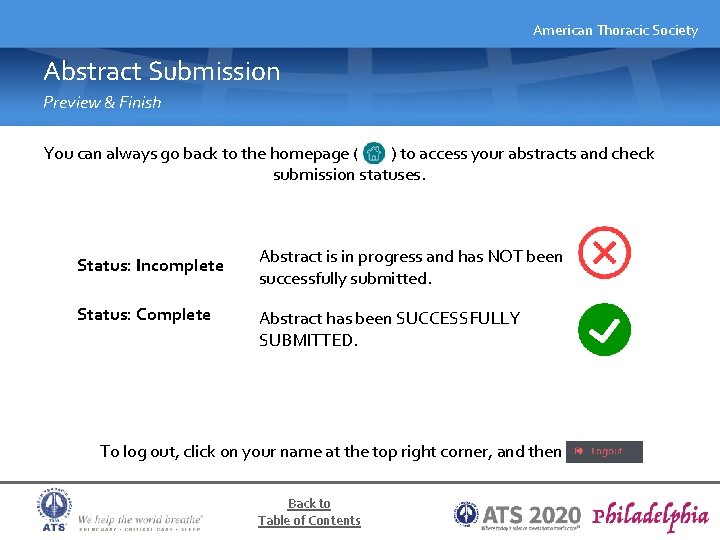 American Thoracic Society Abstract Submission Preview & Finish You can always go back to