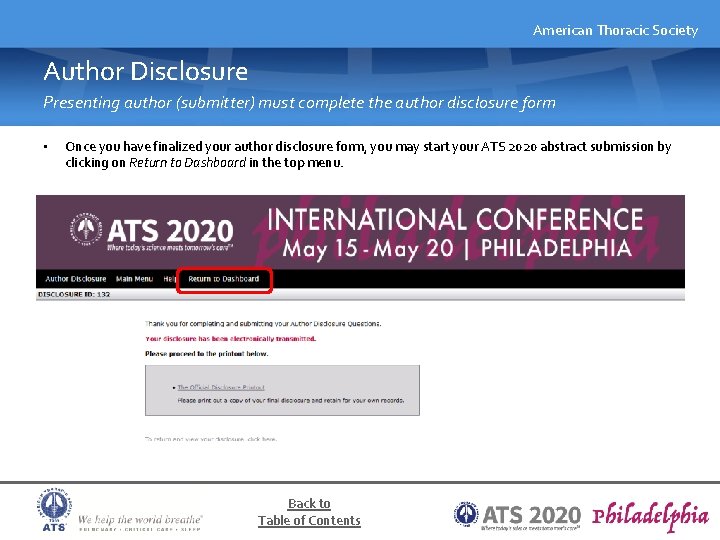 American Thoracic Society Author Disclosure Presenting author (submitter) must complete the author disclosure form