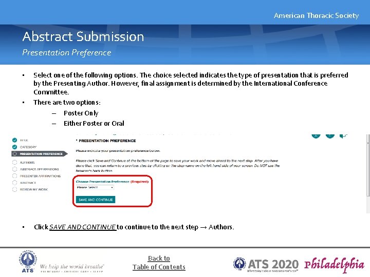 American Thoracic Society Abstract Submission Presentation Preference • Select one of the following options.