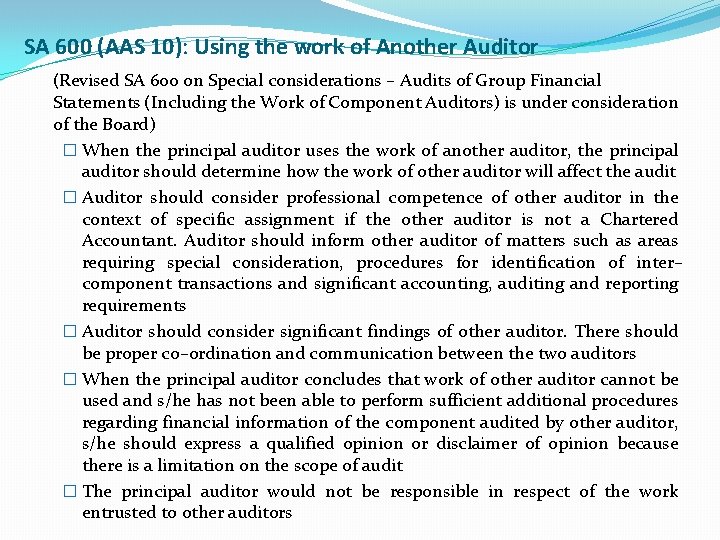 SA 600 (AAS 10): Using the work of Another Auditor (Revised SA 600 on