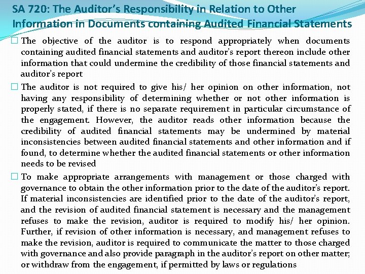 SA 720: The Auditor’s Responsibility in Relation to Other Information in Documents containing Audited