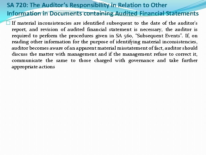 SA 720: The Auditor’s Responsibility in Relation to Other Information in Documents containing Audited