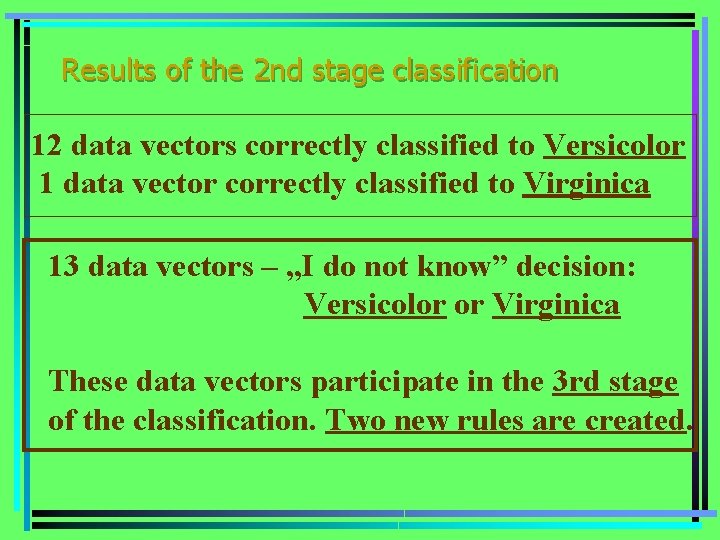 Results of the 2 nd stage classification 12 data vectors correctly classified to Versicolor