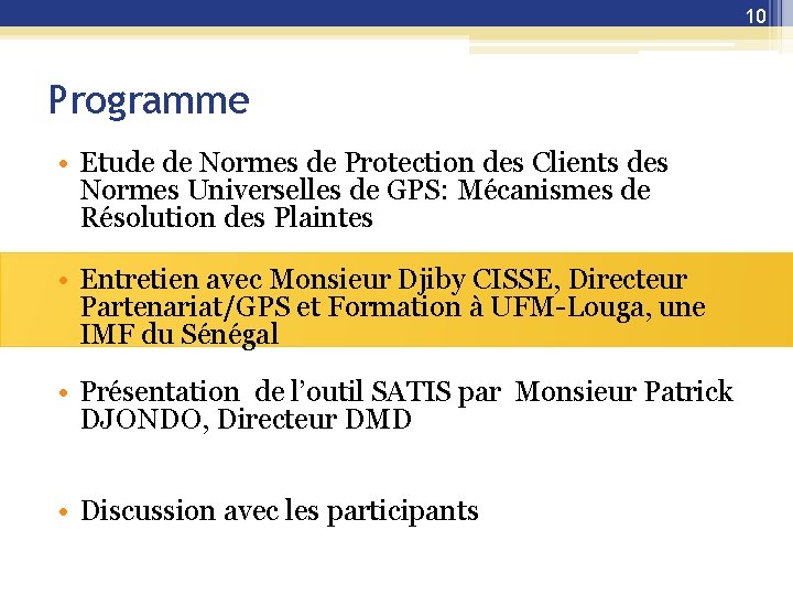 10 Programme • Etude de Normes de Protection des Clients des Normes Universelles de 10 Programme • Etude de Normes de Protection des Clients des Normes Universelles de