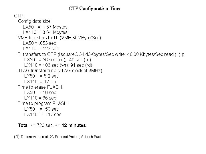 CTP Configuration Time CTP : Config data size: LX 50 = 1. 57 Mbytes