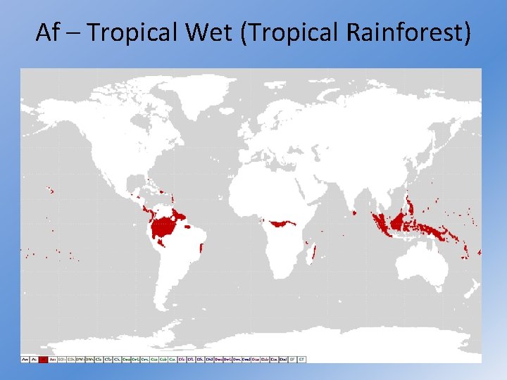 Af – Tropical Wet (Tropical Rainforest) 