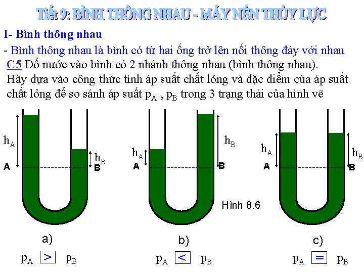 I- Bình thông nhau là bình có từ hai ống trở lên nối thông