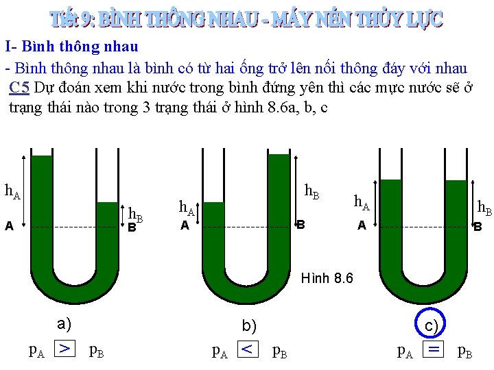 I- Bình thông nhau là bình có từ hai ống trở lên nối thông