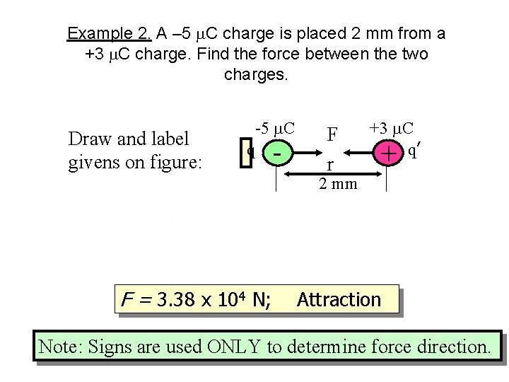 Example 2. A – 5 m. C charge is placed 2 mm from a Example 2. A – 5 m. C charge is placed 2 mm from a