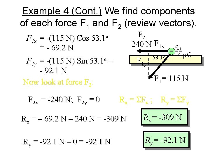Example 4 (Cont. ) We find components of each force F 1 and F Example 4 (Cont. ) We find components of each force F 1 and F