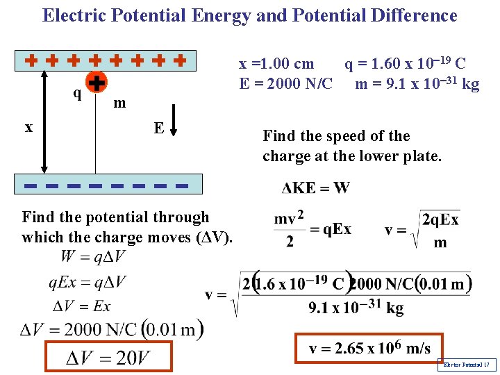Electric Potential Energy and Potential Difference q x x =1. 00 cm q = Electric Potential Energy and Potential Difference q x x =1. 00 cm q =