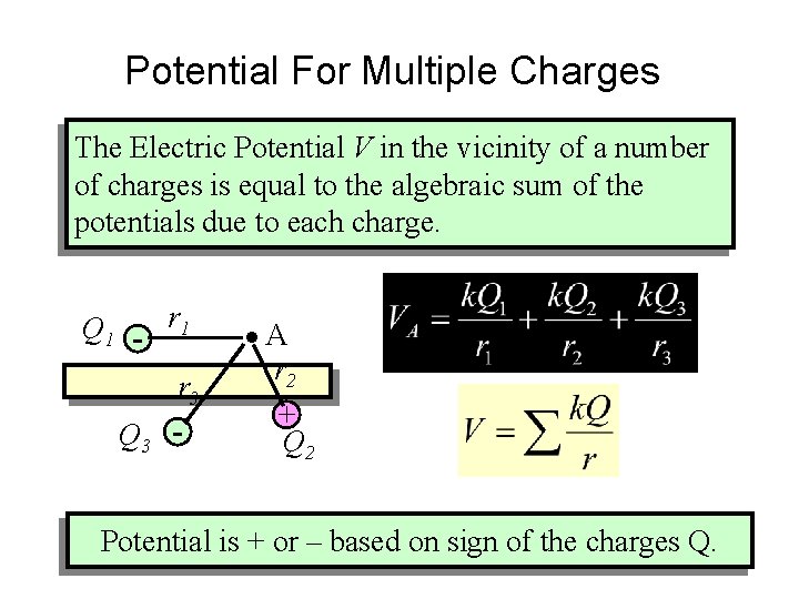 Potential For Multiple Charges The Electric Potential V in the vicinity of a number Potential For Multiple Charges The Electric Potential V in the vicinity of a number