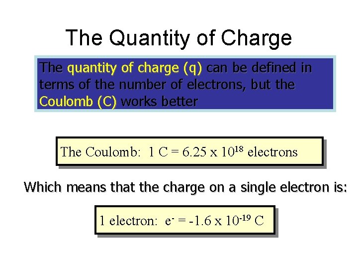 The Quantity of Charge The quantity of charge (q) can be defined in terms The Quantity of Charge The quantity of charge (q) can be defined in terms