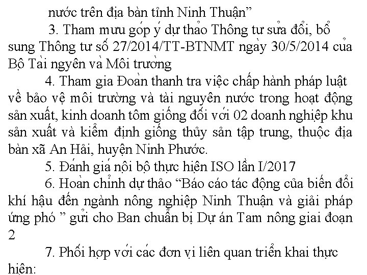 nước trên địa bàn tỉnh Ninh Thuận” 3. Tham mưu go p y dư