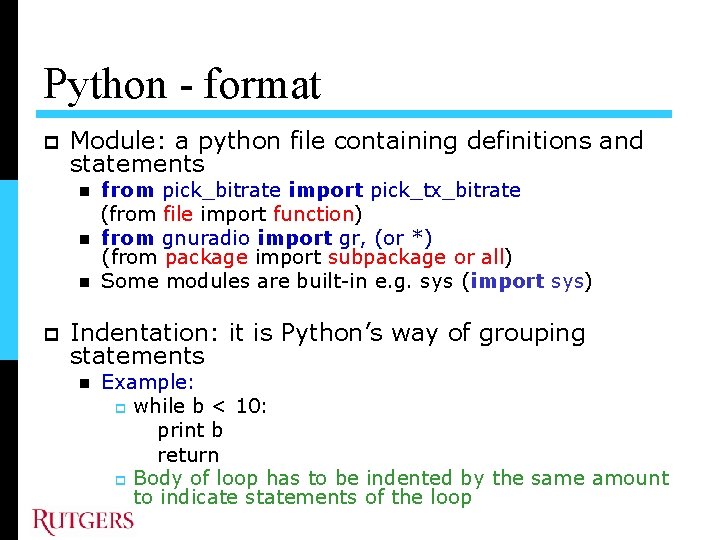 Python - format Module: a python file containing definitions and statements from pick_bitrate import