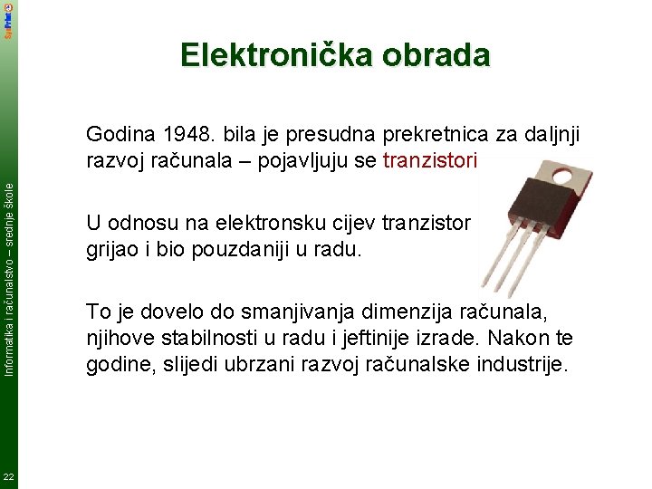 Elektronička obrada Informatika i računalstvo – srednje škole Godina 1948. bila je presudna prekretnica