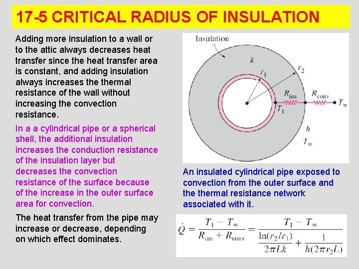 17 -5 CRITICAL RADIUS OF INSULATION Adding more insulation to a wall or to
