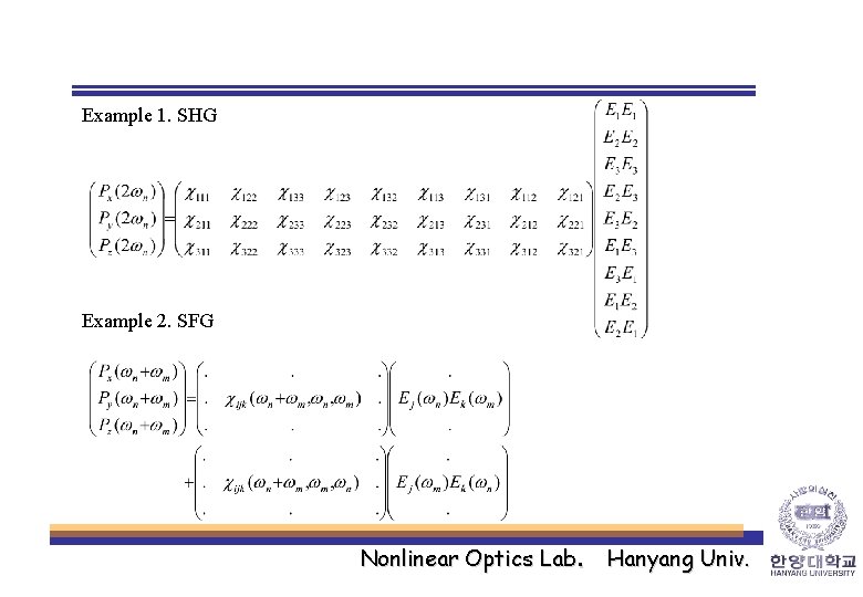 Example 1. SHG Example 2. SFG Nonlinear Optics Lab. Hanyang Univ. 
