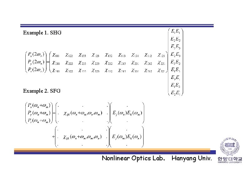 Example 1. SHG Example 2. SFG Nonlinear Optics Lab. Hanyang Univ. 