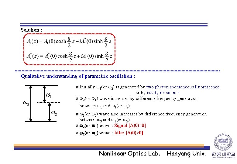 Solution : Qualitative understanding of parametric oscillation : # Initially w 1(or w 2)