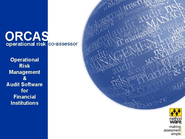 ORCAS operational risk co-assessor Operational Risk Management & Audit Software for Financial Institutions www.