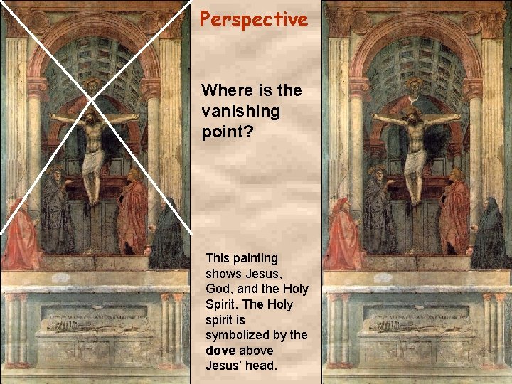 Perspective Where is the vanishing point? This painting shows Jesus, God, and the Holy