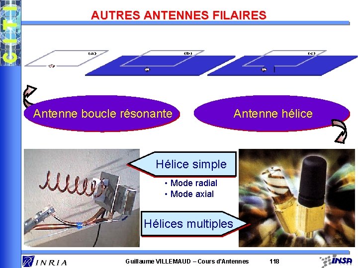 AUTRES ANTENNES FILAIRES Antenne boucle résonante Antenne hélice Hélice simple • Mode radial • AUTRES ANTENNES FILAIRES Antenne boucle résonante Antenne hélice Hélice simple • Mode radial •
