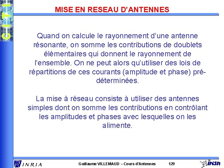 MISE EN RESEAU D’ANTENNES Quand on calcule le rayonnement d’une antenne résonante, on somme