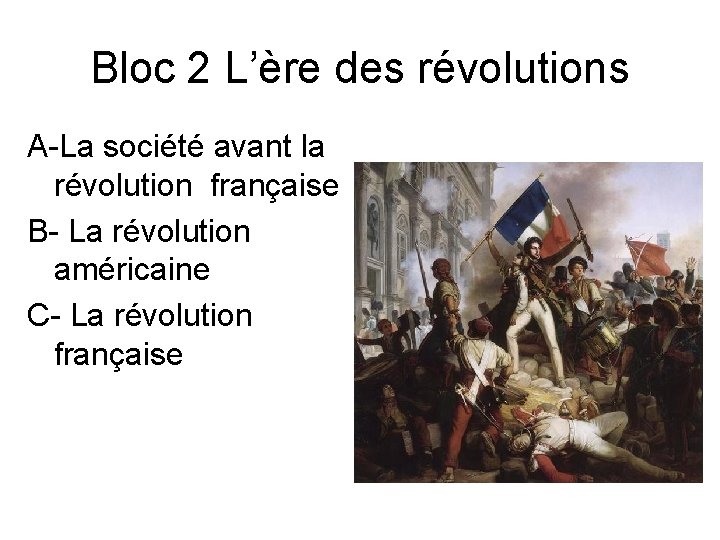 Bloc 2 L’ère des révolutions A-La société avant la révolution française B- La révolution