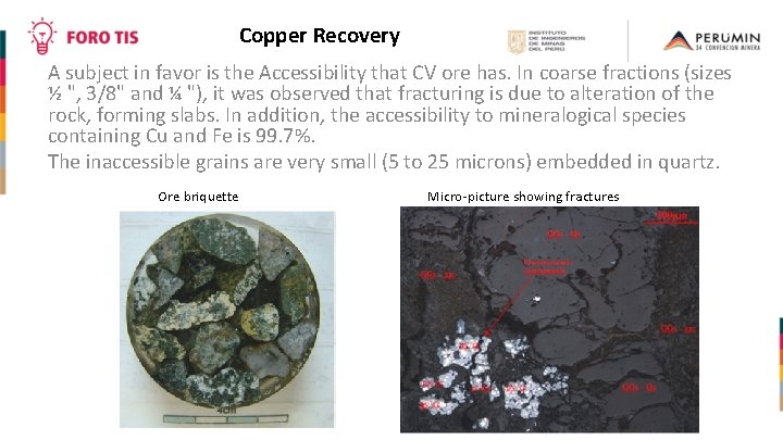 Copper Recovery A subject in favor is the Accessibility that CV ore has. In