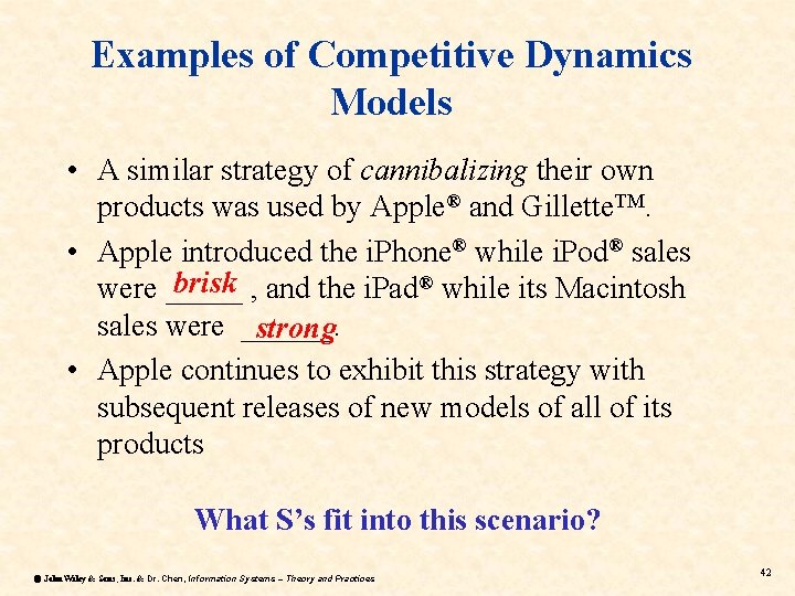 Examples of Competitive Dynamics Models • A similar strategy of cannibalizing their own products Examples of Competitive Dynamics Models • A similar strategy of cannibalizing their own products