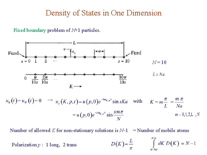 Density of States in One Dimension Fixed boundary problem of N+1 particles. N =