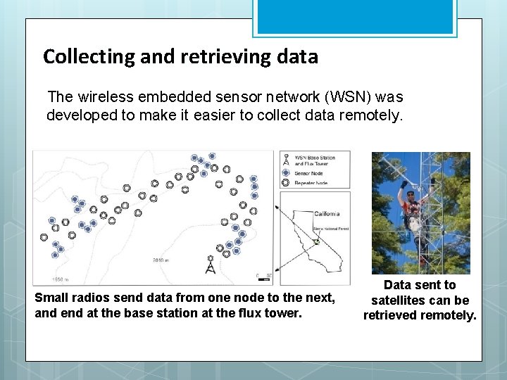 Collecting and retrieving data The wireless embedded sensor network (WSN) was developed to make