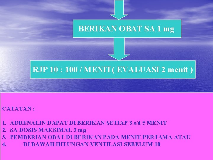 BERIKAN OBAT SA 1 mg RJP 10 : 100 / MENIT( EVALUASI 2 menit