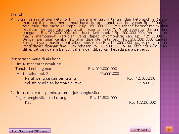 Contoh: PT Dian, selain aktiva kelompok 1 (masa manfaat 4 tahun) dan kelompok 2