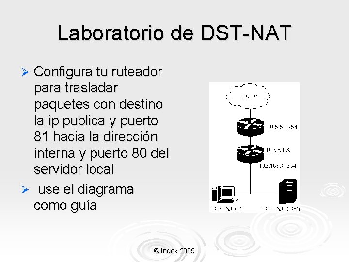 Laboratorio de DST-NAT Configura tu ruteador para trasladar paquetes con destino la ip publica