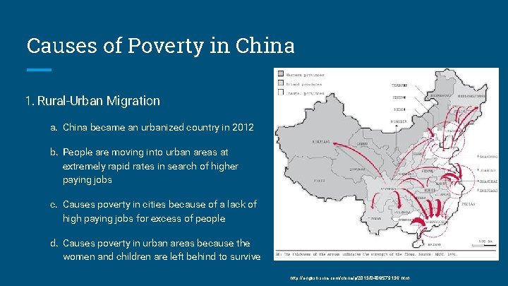 Causes of Poverty in China 1. Rural-Urban Migration a. China became an urbanized country
